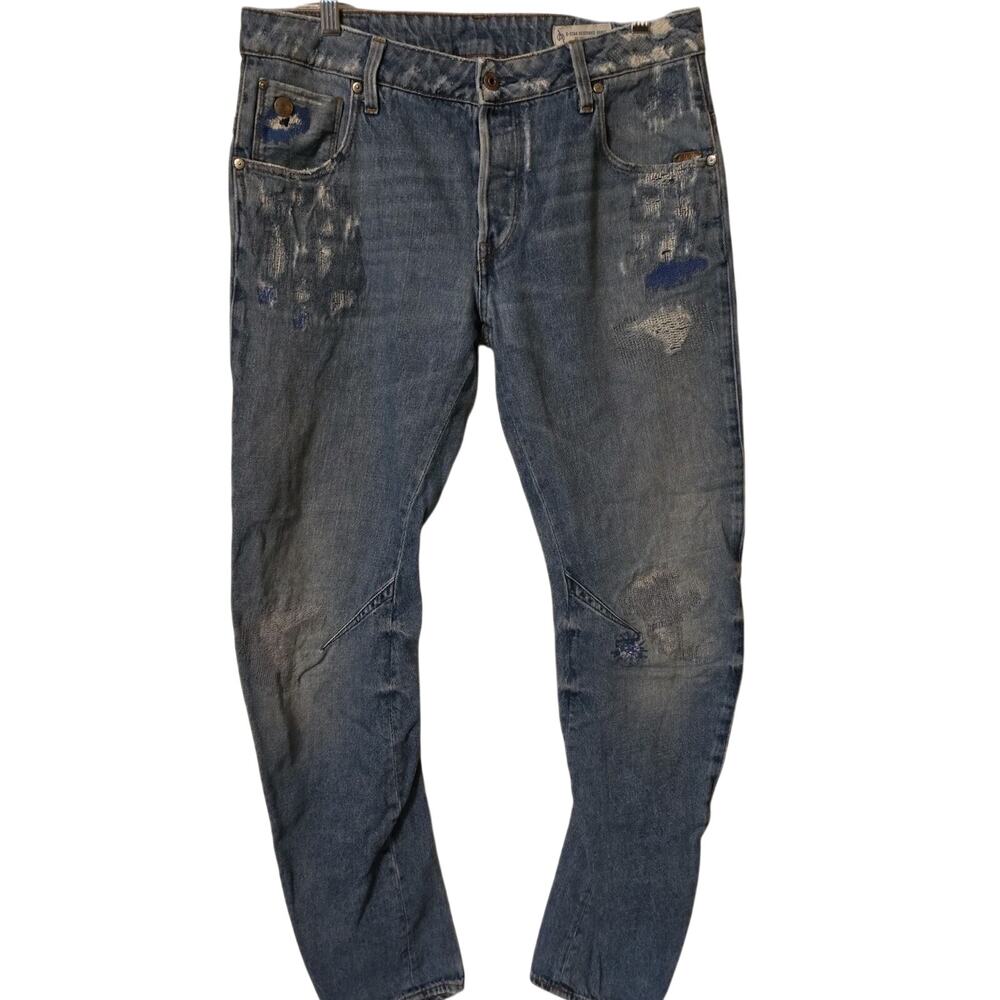 G Star RAW Jeans Men 33x34 Blue Arc 3D Slim Patchwork Restored Denim Grunge